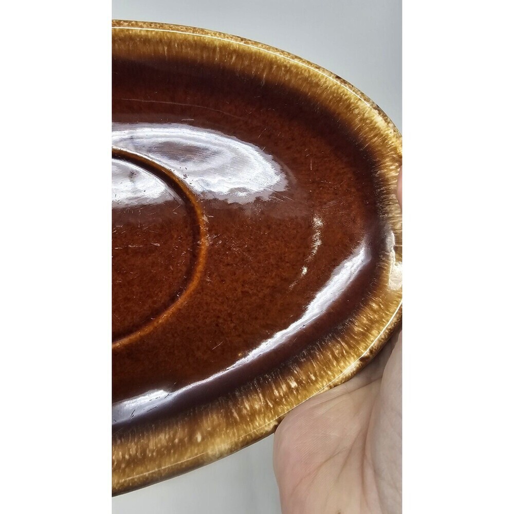 Vtg Hull Pottery Brown Gravy Boat Drip Serving Plate USA Oven Proof Replacement - Picture 4 of 8